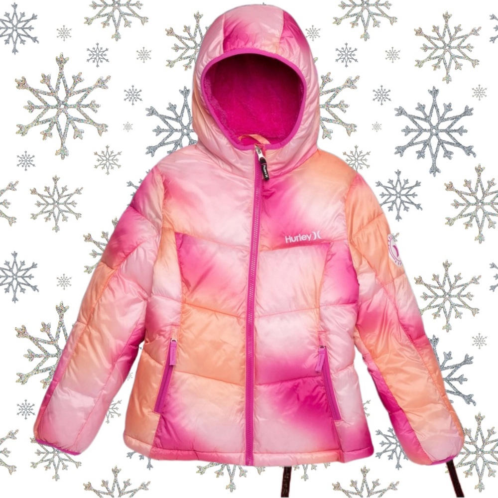 Hurley Surfer Girl Pink & Coral Tie Dye Puffer Jacket